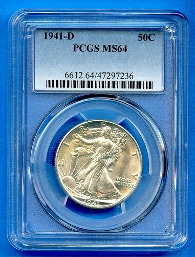 1941年 D PCGS MS64 ウォーキング リバティ シルバー ハーフドル 50c USミント コインブラスト ホワイト-|WORLD RESOURCE【QUEEN店】