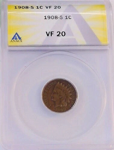1908-S インディアンヘッドセント ANACS VF20 ナイスソリッド認定コイン (510)|WORLD RESOURCE【QUEEN店】