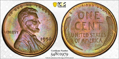 1956年 P リンカーン ウィート セント PCGS MS-64 BN レインボー トーニング｜WORLD RESOURCE【QUEEN店】