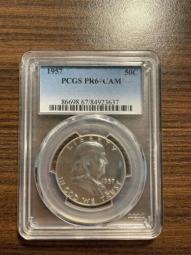 1957-P フランクリン シルバー ハーフダラー 50セント PCGS プルーフ 67 PR 67 PF 67 カメオ (CAM)｜WORLD RESOURCE【QUEEN店】