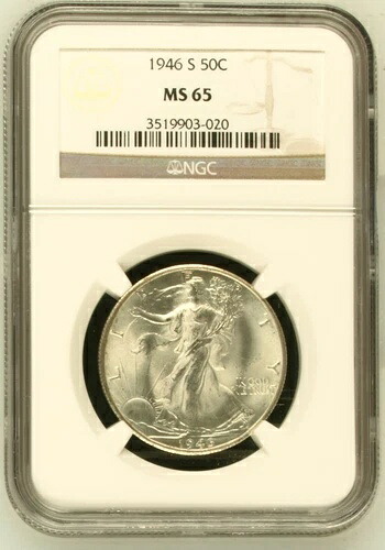 1946年 S 50セント シルバー ハーフドル リバティウォーキング NGC MS-65｜WORLD RESOURCE【QUEEN店】