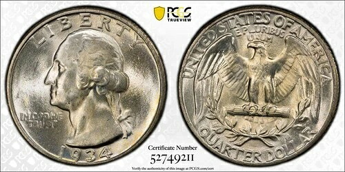 1934年ワシントンクォーターPCGS MS-64ライトモットー｜WORLD RESOURCE【QUEEN店】 46,860円