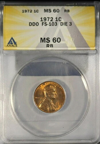 1972年 スモールセント リンカーン、メモリアルリバース ANACS MS-60 RB DDO FS-103|WORLD RESOURCE【QUEEN店】