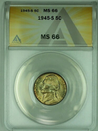 1945-S ジェファーソン シルバー ニッケルトーン 5C ANACS MS 66 (51)|WORLD RESOURCE【QUEEN店】