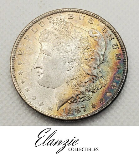 1887-P モルガン銀貨 1ドル 米国貨幣 未流通 ディテール、レインボートーン｜WORLD RESOURCE【QUEEN店】