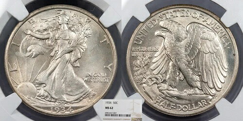 1934年 ウォーキング・リバティ 50セント(ハーフドル) NGC MS-62 #US103300|WORLD RESOURCE【QUEEN店】