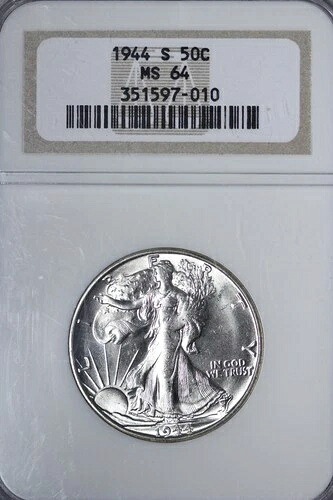 BU 1944-S ウォーキング・リバティ・ハーフダラー NGC MS64 フロスティホワイト TYLM|WORLD RESOURCE【QUEEN店】