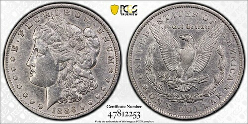 1886年 O $1 モルガン シルバー ドル PCGS XF ゴールドシールド＆TrueViewによるディテールプロテクト｜WORLD RESOURCE【QUEEN店】