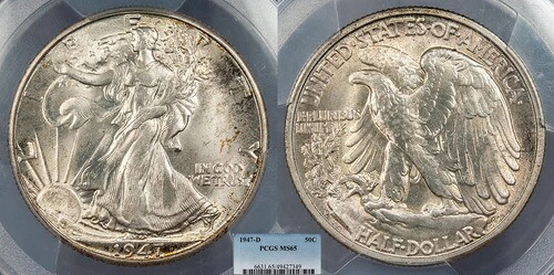 1947-D ウォーキング・リバティ 50セント(ハーフドル) PCGS MS-65 #US105692|WORLD RESOURCE【QUEEN店】