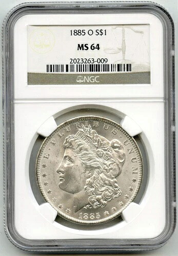 1885-O モーガン アージェント ドル NGC MS 64 証明書 ヌフ オルレアン ミント - G388