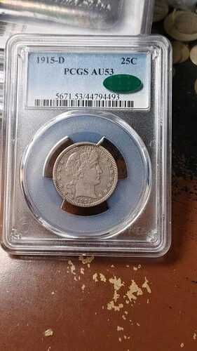 1915年 D バーバー シルバー クォータードル 25セント PCGS CAC AU53 5269｜WORLD RESOURCE【QUEEN店】