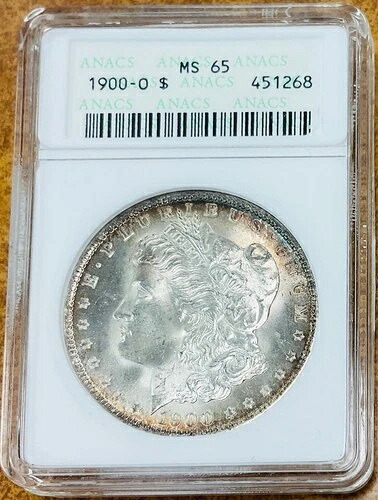 1900-O 1 ドル モルガン銀貨 - ANACS MS65 - 美しいリム トーニングのブラスト ホワイト フェイス。｜WORLD RESOURCE【QUEEN店】