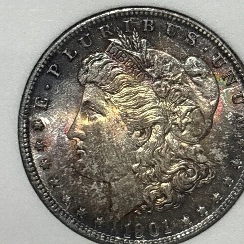 1901?0年モルガン銀貨、1ドル レインボートーン
