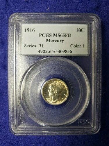 1916年製 マーキュリーダイム PCGS MS 65FB ~ L??K 送料無料