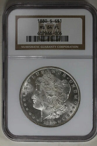 1880-S 1.00 NGC MS64 PL モルガン銀貨、ミス・リバティ・ヘッド・ドル