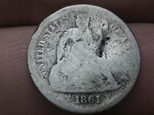 1861年 S シーテッド リバティ シルバー ダイム - サンフランシスコ、状態良好