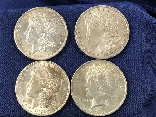 1884-1922年 モーガン＆ピース シルバーダラー 4種類のコインセット 美品 XF-AU+