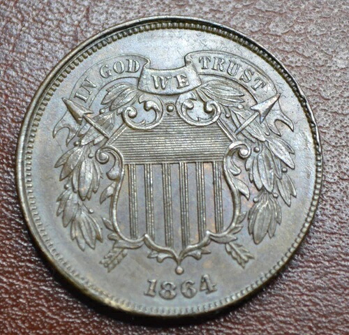 1864年 2セント硬貨 CHOICE 未流通品 オフストラック エラーフリー 発送