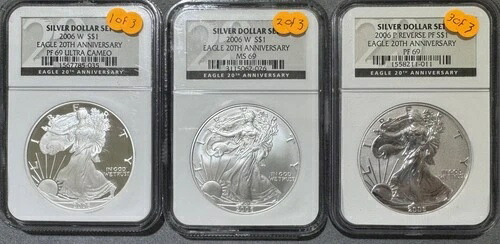 2006年 シルバーイーグル 20周年記念 NGC 3枚セット W PF69 UC/W MS69/P リバース PF69