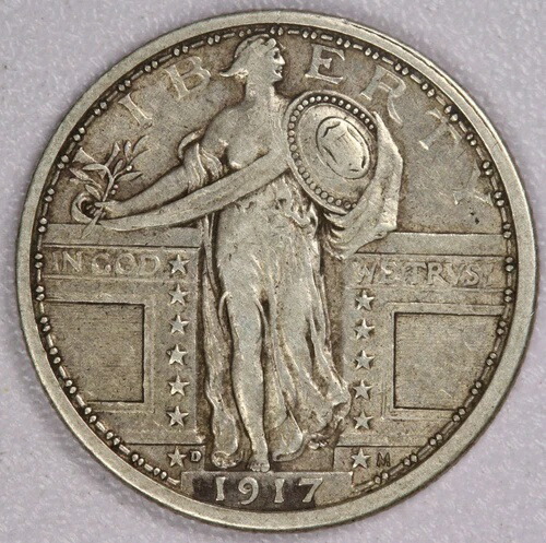 1917-D タイプ1 スタンディングリバティシルバークォーター 25セント-AU
