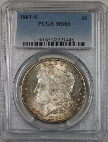 1881-S 米国モルガン銀貨 1ドル硬貨 PCGS MS-63 トーン (BR-13 K)