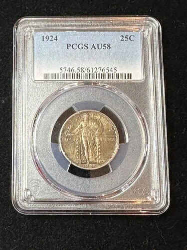 1924年 Pスタンド自由の女神クォーター PCGS AU58 素晴らしいコイン!!-