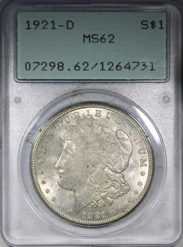 1921-D モルガン・ダラー PCGS MS62 OGH オールドグリーンホルダー ラトラー
