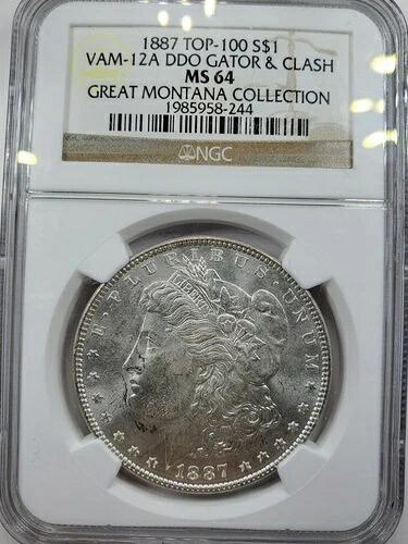 1887年 NGC MS64 トップ100 VAM-12A DDO ゲイター＆クラッシュ モルガン・ダラー