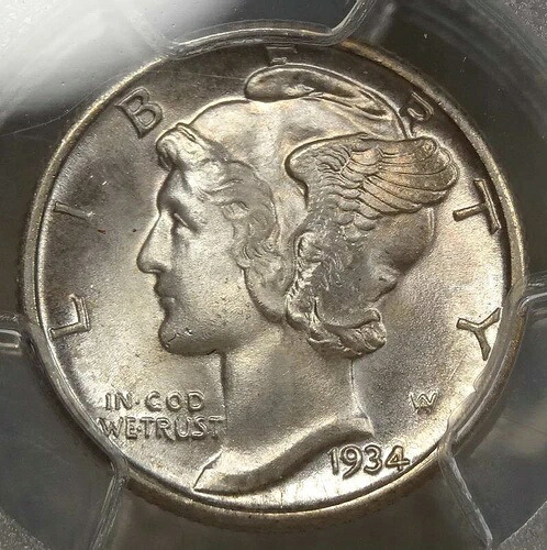 1934年-D マーキュリーダイムチョイス 未流通 PCGS MS-64FB-