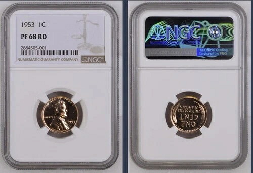 1953年 プルーフ リンカーン 小麦 セントペニー 1セント NGC PF 68 RD、PR68RD