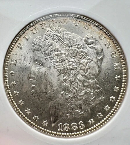 元宝物 ブラストホワイト 1883年 1ドル モルガン銀貨 ANACS MS 64 ソープボックスホルダー