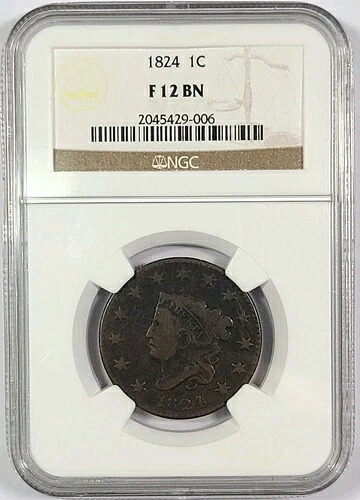 1824年 コロネットヘッド ラージセント 1セント NGC F12 BN