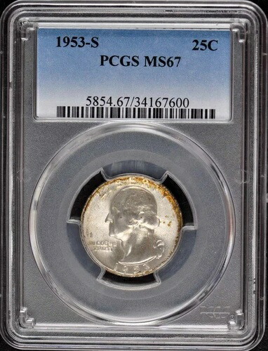 1953-S 25セントワシントンクォーター PCGS MS67
