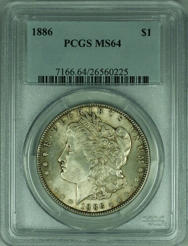 1886年 モーガン シルバードル コイン $1 PCGS MS64 トーン (32I)-