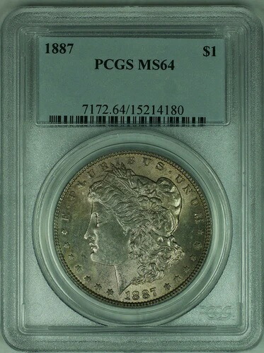 1887年 モルガン銀貨 $1 PCGS MS64 トーン表面 (32 E)