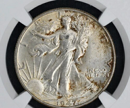1947年 50セント ウォーキング・リバティ・ハーフドル NGC MS65 - 若干の変色あり