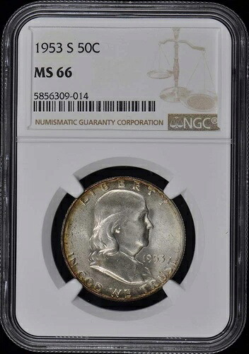 1953-S フランクリン ハーフダラー 50セント NGC MS66