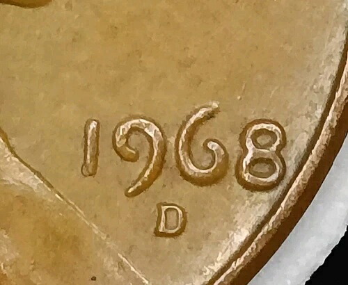 1968年 D ミント リンカーン 1セント USA アメリカ合衆国、屋根のような縁 ??