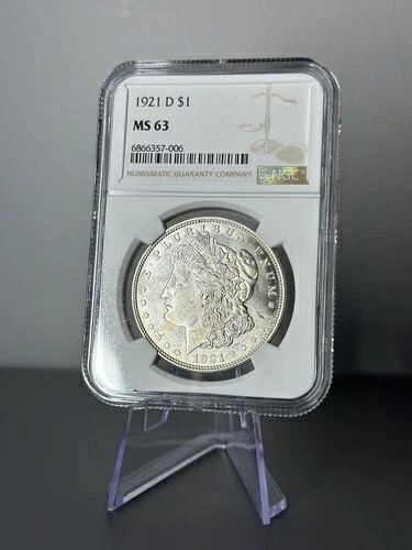 1921-D NGC MS63 モルガン銀貨 1ドル - 光沢のある白