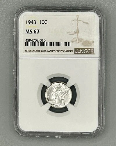 1943年 P マーキュリー シルバー ダイム 10セント NGCグレード MS67 フルバンド ジェム BU 56,100円