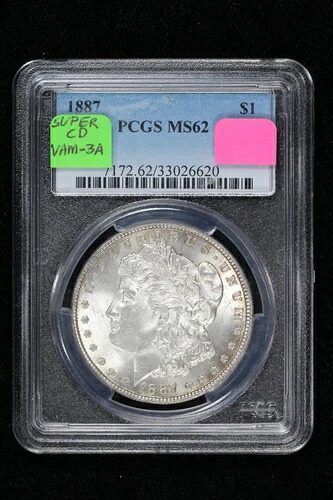 1887年モルガン・ダラー VAM-3A ニアデート、ダブル1-7スーパーCD PCGS MS 62 3IUD