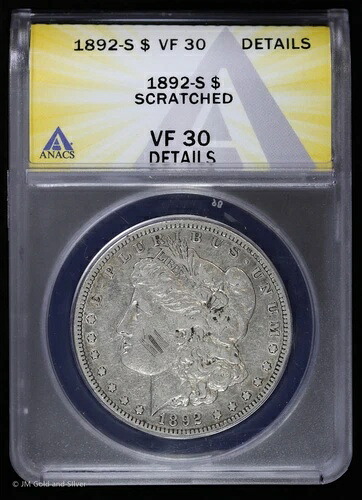 1892-S 1ドルモルガン銀貨 ANACS VF 30 詳細 56,100円