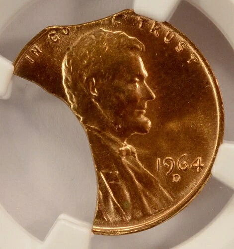 1964-D 1セント リンカーン 30% ダブルカーブド クリップド NGC MS66 レッド