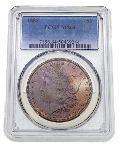 1885年製 1ドル銀モルガンドル、PCGSによるMS-64評価 56,100円