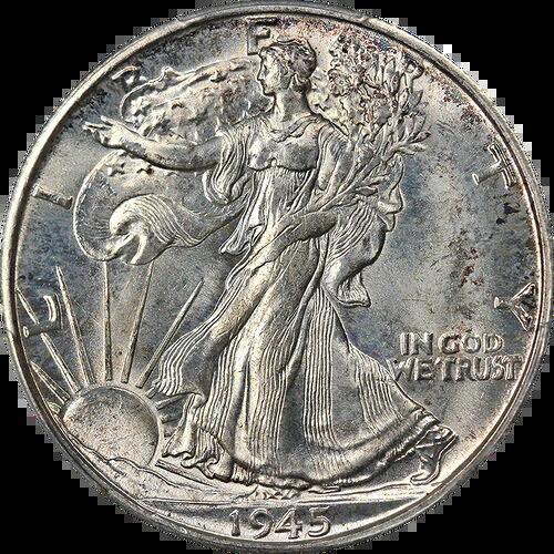1945-D ウォーキング・リバティ・ハーフ PCGS MS66 素晴らしい外観 ナイス・ストライク