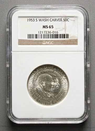 1953-S ワシントン・カーバー記念銀貨ハーフドル、トーンあり、NGC MS65