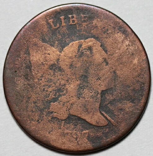 1797年 リバティキャップ ハーフセント - 1オーバー1 - プレーンエッジ - 米国 1/2セント銅貨