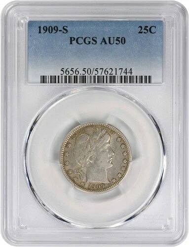 1909-S バーバー シルバー クォーター AU50 PCGS