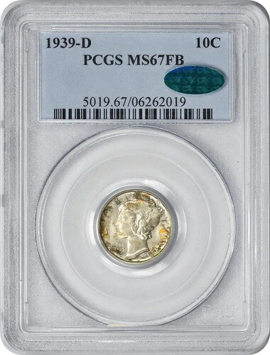 1939-D マーキュリーシルバーダイム MS67FB PCGS (CAC)