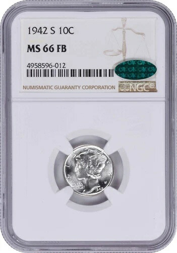1942-S マーキュリーシルバーダイム MS66FB NGC (CAC)